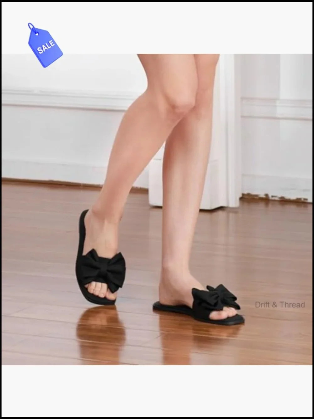 Women's Bow Flat Sandals Square Toe Comfortable Slide Wedding Beach Vacation